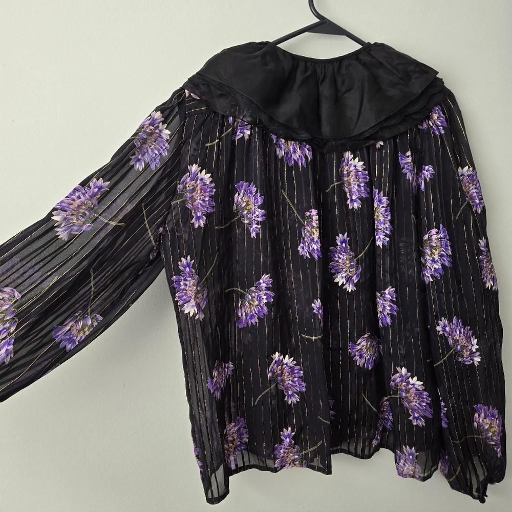 Vintage Valentino Studio By Jack Mulqueen 100% Silk Floral Ruffle Blouse - Picture 8 of 9